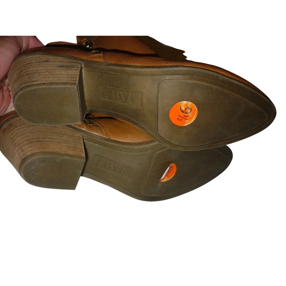 Frye Judith Dual Zip Leather Ankle Bootie Cognac Brown Women 9.5M‎